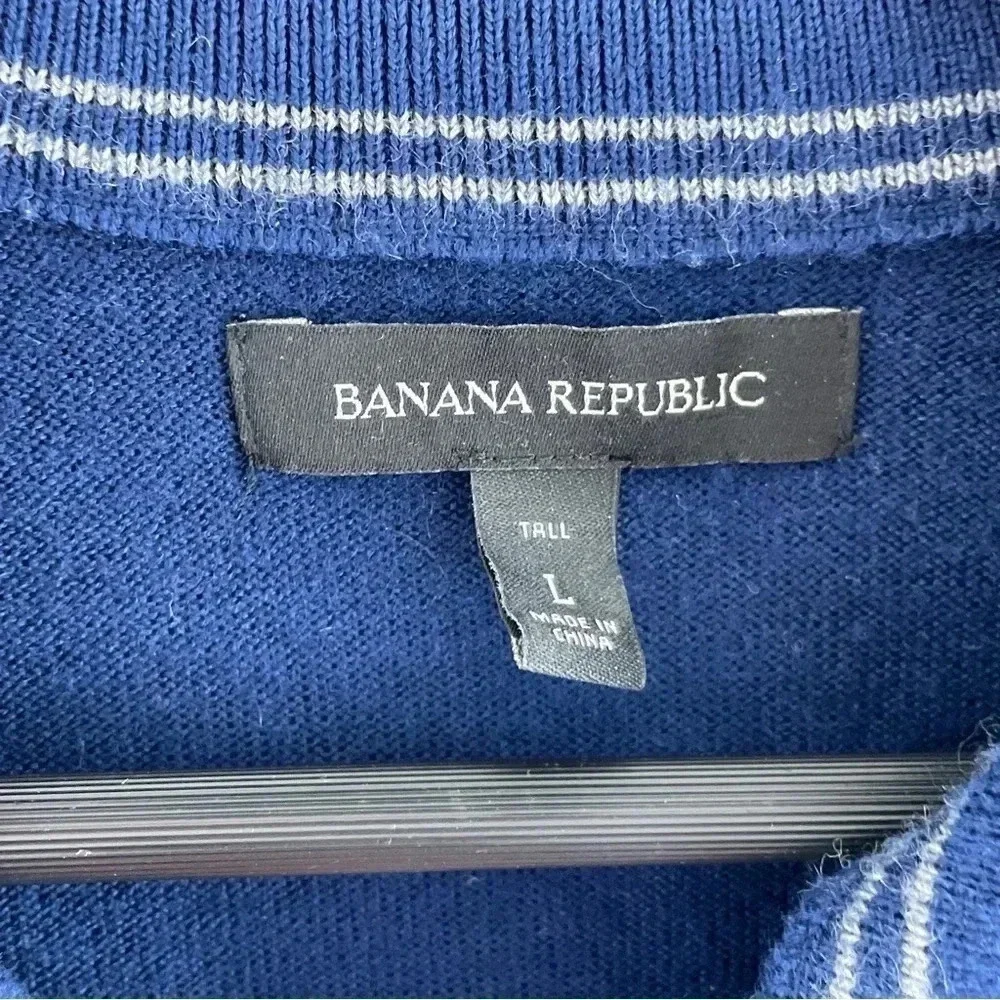 Banana Republic Sweater 1/4 Zip Merino Wool blue L mens 0654
